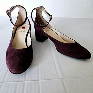Hogl maroon suede shoes size UK 4 US 6.5 - 7 ankle strap stacked heel leather